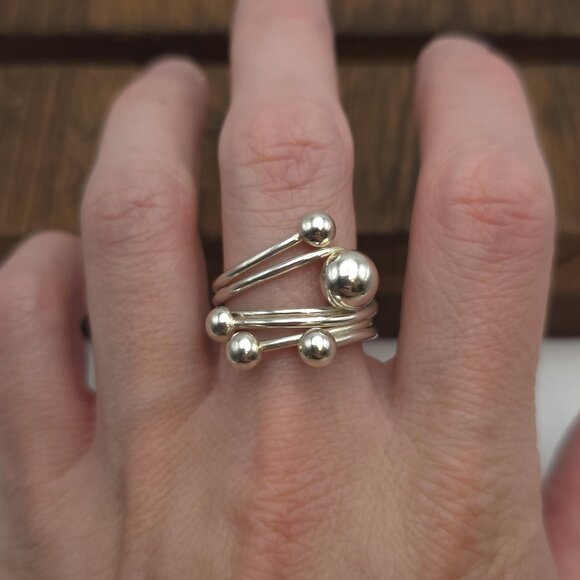 Size 9 Sterling Silver Abstract Orbs Ring A801 - Picture 1 of 7